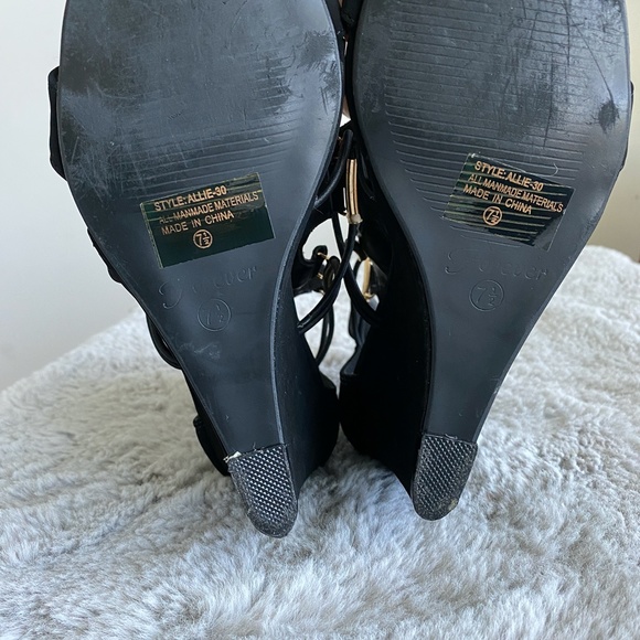 Forever Black Suede Wedges with Gold Accents - Picture 12 of 12